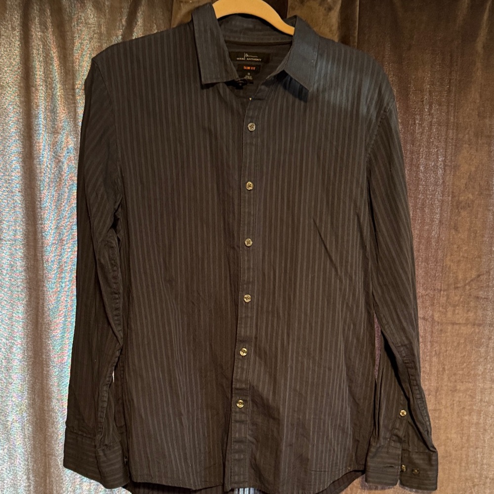 Men's Navy Pinstripe Button-Up Shirt